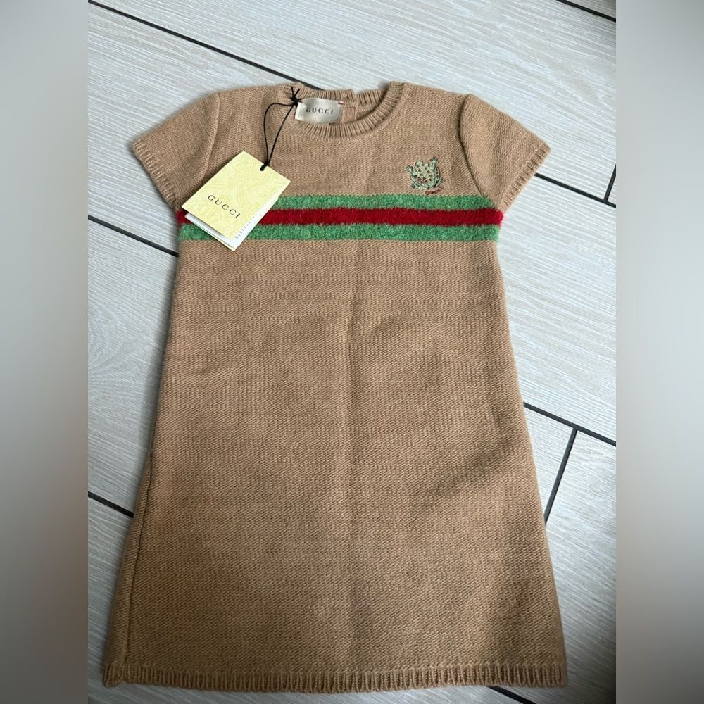 Brand new Gucci Kids  Tan Dress with Red and Green Accents